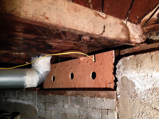 The plywood is used to support the cripple wall after it is bolted to the frame. Plywood is remarkably strong and flexible, making it an ideal reinforcement for seismic retrofits.
