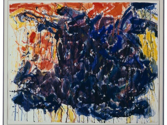 Sam Francis, Côte d'Azur 1953. Watercolor on paper, 30 1/4 x 22 1/2 inches.
The Eli and Edythe L. Broad Collection, Los Angeles. 
