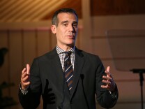 BEVERLY HILLS, CA - MARCH 23:  Mayor Eric Garcetti speaks onstage during the EMA IMPACT Summit hosted by the Environmental Media Association presented by Toyota Mirai and Calvert Research and Management at Montage Beverly Hills on March 23, 2017 in Beverly Hills, California.  (Photo by Rich Polk/Getty Images for Environmental Media Association)