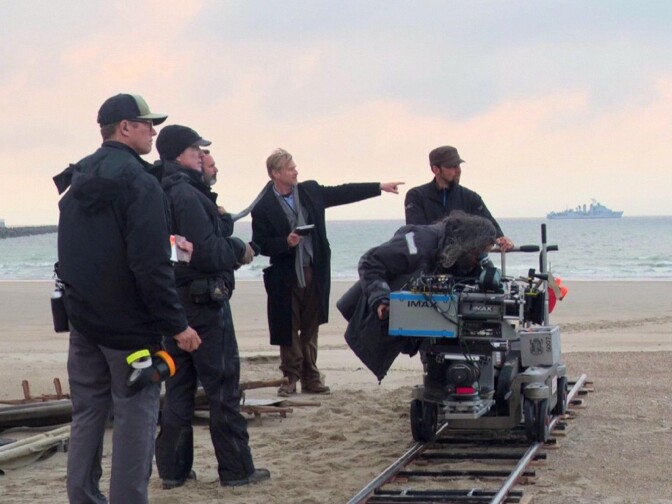 "Dunkirk" director Christopher Nolan on set. 