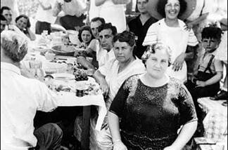 A typical Sunday family dinner in the Girod household. That's Jeff in suspenders, on the right. Actually, it's a photo from a big Italian family dinner in Boyle Heights, c. 1930. It's Mary, Josie, Frank Sr., and Frank Alfieri Jr.; Frank and Angie Charolla; Pete and Mary Principe; and Rosalie Stagno.