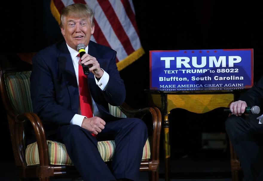 Republican presidential candidate Donald Trump speaks to voters on February 17, 2016 in Bluffton, South Carolina. T