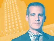 Mayor Eric Garcetti has used a little known mechanism to raise $31.9 million in big donations for his favored causes. About a dozen of the contributors do business with the city. Images: Rich Polk for Environmental Media Association & Justin Sullivan/Getty Images.