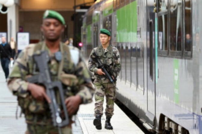 Soldiers patrol on October 4, 2010 at Gare du Nord railway station in Paris. France said on October 3 that it was staying vigilant and had taken into consideration the US State Department's warnings on traveling in Europe because of 'the potential for terrorist attacks'.