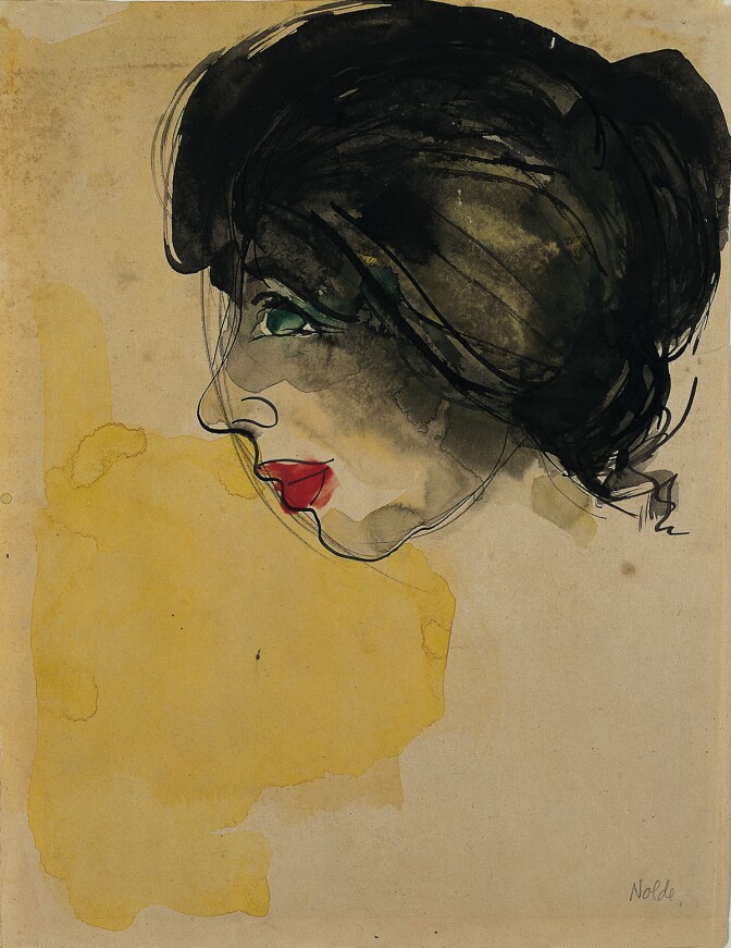 Head in Profile, 1919; Emil Nolde (German, 1867-1956); Watercolor and India ink on tan wove paper