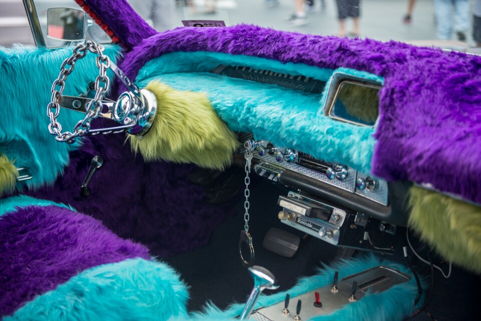The interior of a lowrider affectionately called The Love Machine.