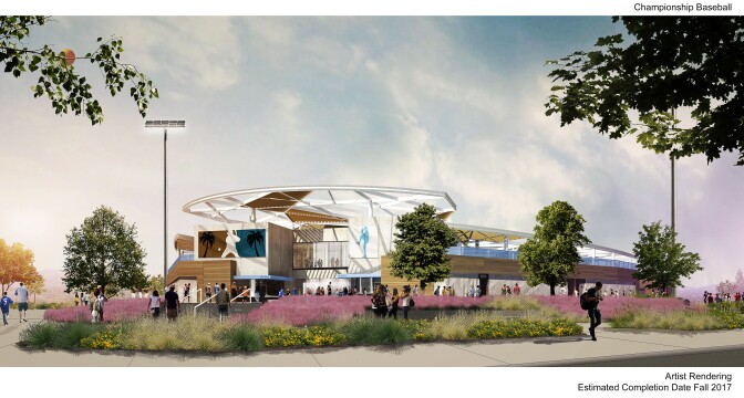 Artist rendering of the baseball field in progress at Irvine's Great Park. 