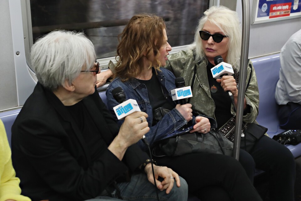 Sandra Bernhard interviews Chris Stein and Debbie Harry of Blondie during "Sandyland," her SiriusXM show on Andy Cohen's Radio Andy Channel from the New York City Subway M train.