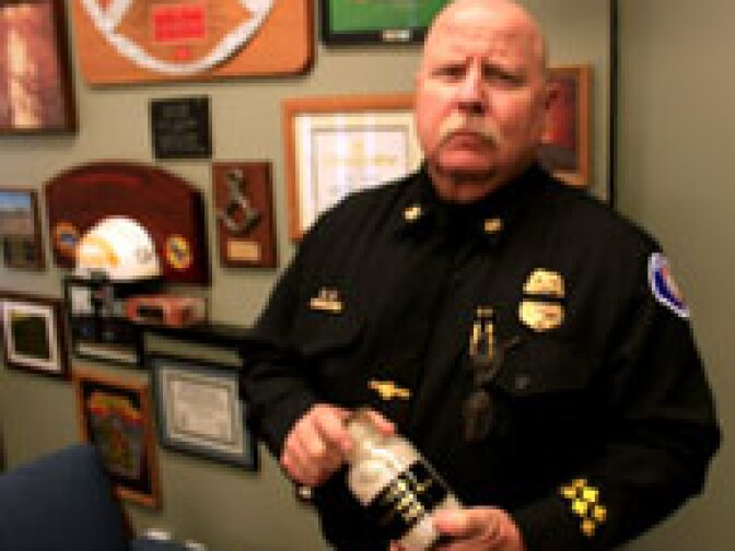 Redlands Fire Chief Jeff Frazier in his office.