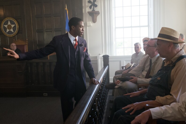 M_02792	Cadwick Boseman (left) in MARSHALL.
Photo credit:  Barry Wetcher / Distributor:  Open Road Films

