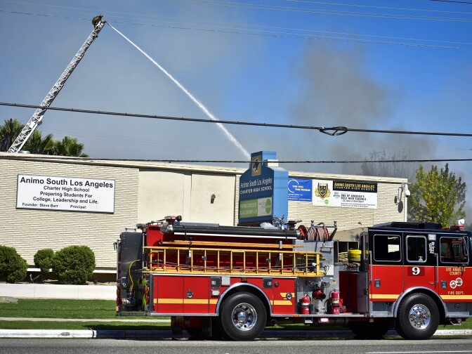 A structure fire at the Animo South Los Angeles Charter High School Tuesday afternoon caused a roof collapse and large response from the Los Angeles County Fire Department. 

