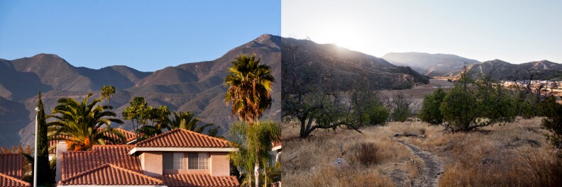 Left: A housing development in Rancho Santa Margarita. Right: Developers have shown interest in building housing tracts in areas of Cleveland National Forest.
