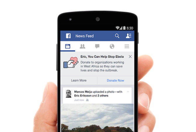 Facebook announced users will be able to donate on it site to help fight Ebola. Meanwhile the company will also donate 100 communications terminals in the disease-stricken areas.