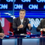 Republican presidential candidates Rick Santorum (L), Mitt Romney (C) and Newt Gingrich debate on February 22, 2012 in Mesa, Arizona. The Arizona and Michigan primaries are scheduled to be held February 28.    AFP PHOTO/DON EMMERT (Photo credit should read DON EMMERT/AFP/Getty Images)