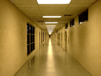 The corridor of a juvenile detention center.