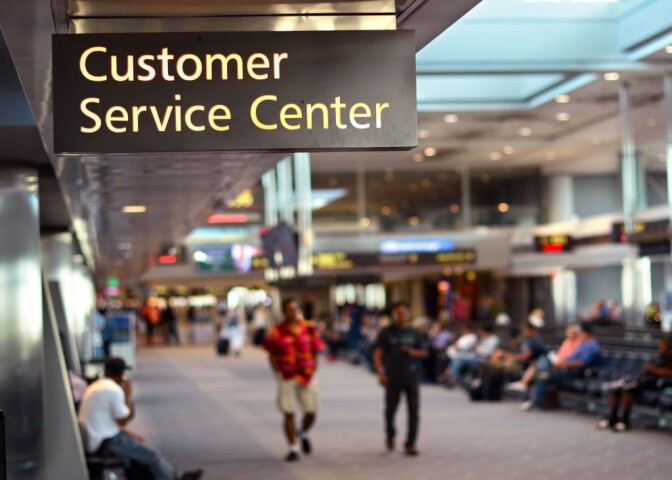A United Airlines Customer Service Center at Denver International Airport in Denver, Colorado. (Photo by Robert Alexander/Getty Images)