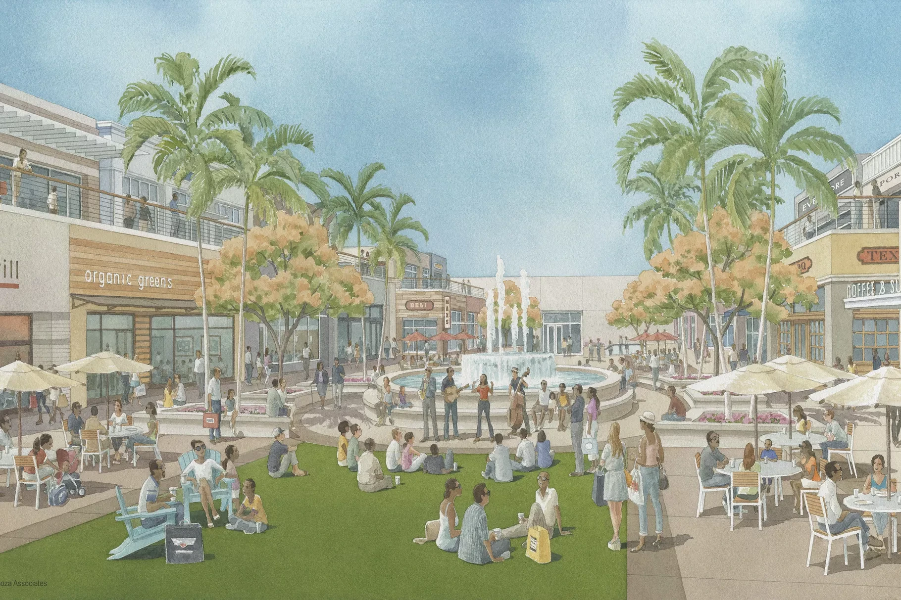 A rendering of the planned upscale redevelopment of the Baldwin Hills Crenshaw Plaza mall, which is located at what will be the Martin Luther King station on the Crenshaw Line. Some residents are worried the upscale development and the luxury housing that will be built with it will lead to pushing out long time residents.