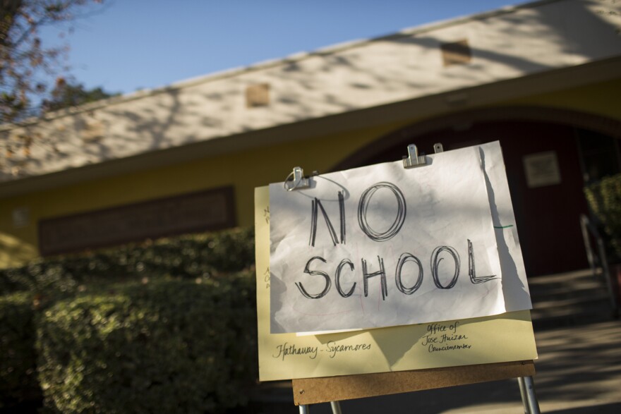 San Pascual Avenue Elementary School in Highland Park and all LAUSD schools are closed following Tuesday's threat of violence on Dec. 15, 2015.