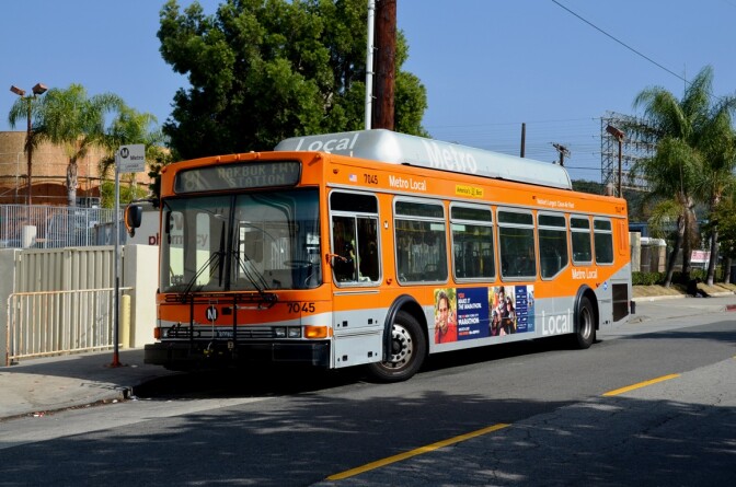 FILE: A Los Angeles Metro bus, an unlikely scene for romance.