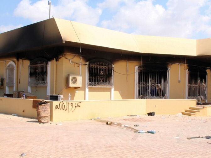 A burnt building is seen inside the U.S. Embassy compound on Sept. 12, 2012  in Benghazi, Libya, following an overnight attack on the building. The U.S. ambassador to Libya and three of his colleagues were killed in an attack on the U.S. consulate in the eastern Libyan city by Islamists outraged over an amateur American-made Internet video mocking Islam, less than six months after being appointed to his post.
