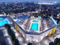 File: Artist rendering of LA 2024's proposed aquatics venue.