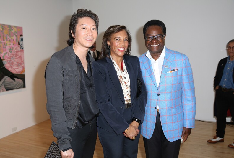 LOS ANGELES, CA - MARCH 11:  (L-R) Dr. Hao Nguyen, Gianna Drake-Kerrison and Demetrio Kerrison attend MOCA's Leadership Circle and Members' Opening of Kerry James Marshall: Mastry at MOCA Grand Avenue on March 11, 2017 in Los Angeles, California.  (Photo by Rachel Murray/Getty Images for MOCA)