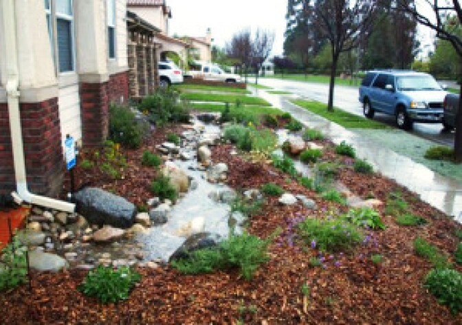 LA DWP encourages homeowners to capture rainwater so it can infiltrate on their properties and replenish the groundwater supply instead of draining to the ocean.