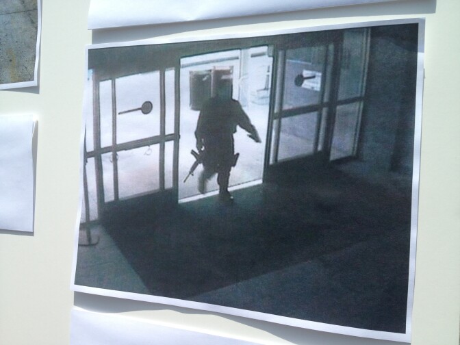Video still showing the gunman entering the Santa Monica College library on June 7, 2013. 
