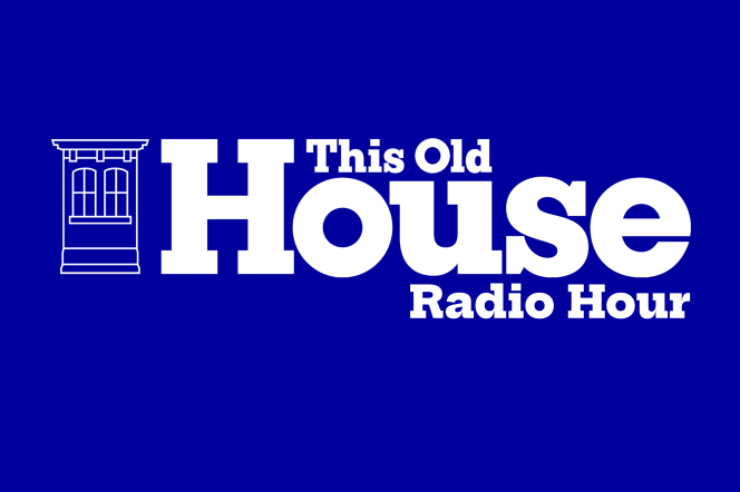 Line drawing of a small house with the text This Old House Radio Hour and logos for American Public Media, Ember, and LAist Studios