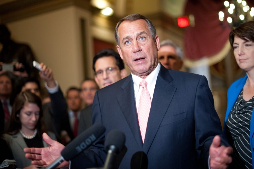 US House Speaker John Boehner speaks to the press at the US Capitol in Washington on October 1, 2013. The White House budget director late September 30, 2013 ordered federal agencies to begin closing down after Congress failed to pass a budget to avert a government shutdown. 