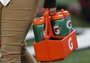 SALT LAKE CITY, UT - SEPTEMBER 16: Gatorade bottles are carried onto the field during warm-ups before the start of an college football game against the against the Utah Utes and San Jose State Spartans on September 16, 2017 at Rice Eccles Stadium in Salt Lake City, Utah. (Photo by George Frey/Getty Images)