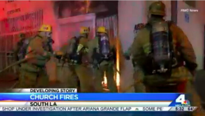 Two church fires broke out in South Los Angeles overnight less than two miles apart. 