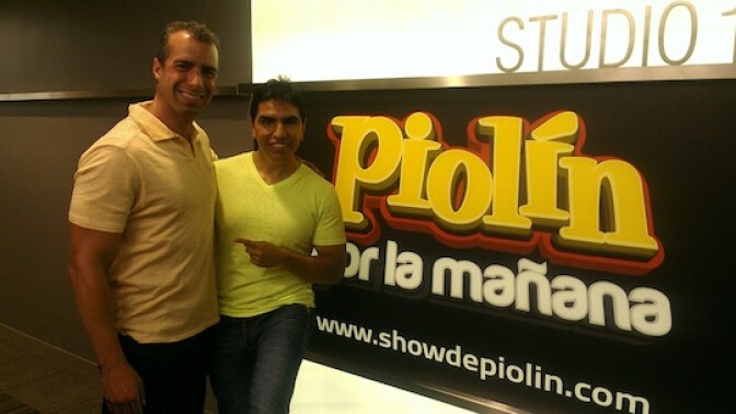 Take Two host A Martinez and Eddie "Piolin" Sotelo at Univision's studios