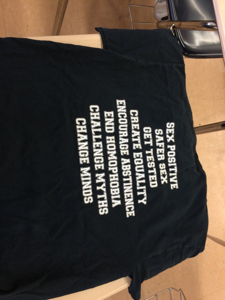On the back of the Taft Charter High School Sex Squad shirts, there's a list of what the group stands for.
