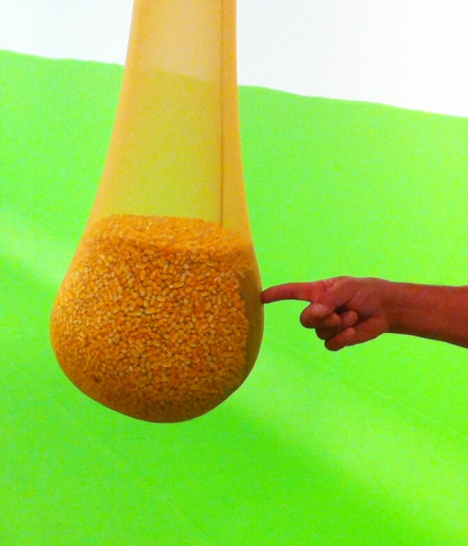 A bag of corn in Ernesto Neto's "Three Religions." 
