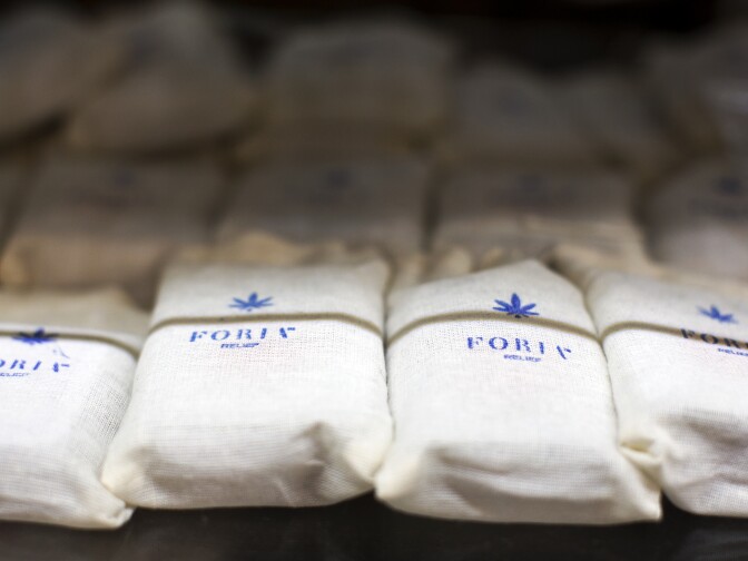 A cannabis-infused topical cream aimed at relieving menstrual cramps is sold at Kushmart, one of the largest medical marijuana dispensaries in downtown Los Angeles, on Monday afternoon, Feb. 29, 2016.