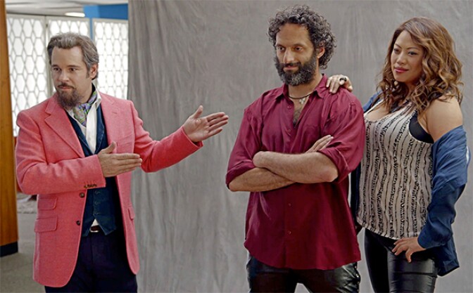 Paul F. Tompkins, Jason Mantzoukas and Kulap Vilaysack film a scene for the Seeso series "Bajillion Dollar Properties."