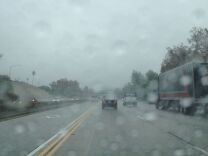Rain Monday morning has made for hazardous driving conditions throughout Southern California. Rain falls on a Southern California freeway during a recent storm. 