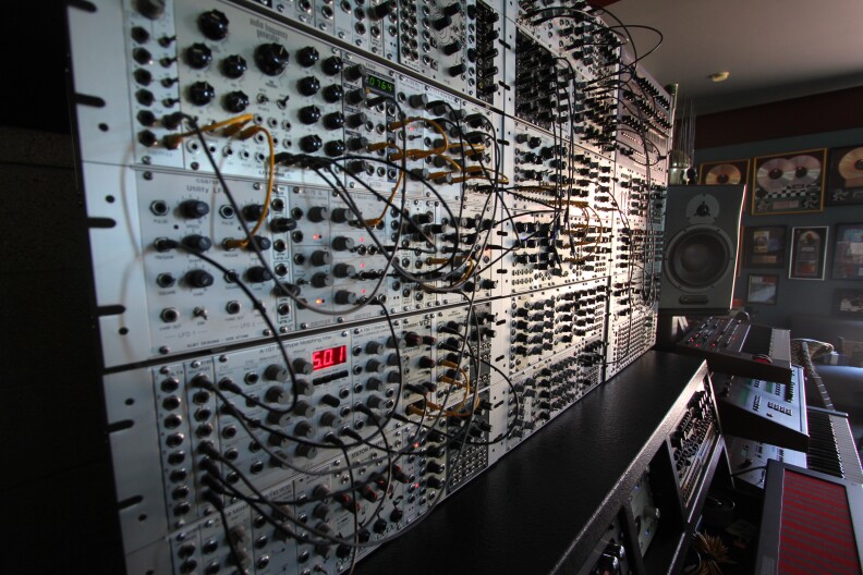 Composer Charlie Clouser has a collection of modular synthesizers in his Topanga Canyon studio. 