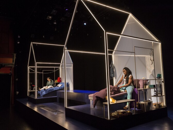 L-R: Wade Allain-Marcus and Ngozi Anyanwu in the world premiere of “Good Grief.” Written by Anyanwu and directed by Patricia McGregor, “Good Grief” plays at Center Theatre Group’s Kirk Douglas Theatre through March 26, 2017. For tickets and information, please visit CenterTheatreGroup.org or call (213) 972-4400. Media Contact: CTGMedia@ctgla.org / (213) 972-7376. Photo by Craig Schwartz.