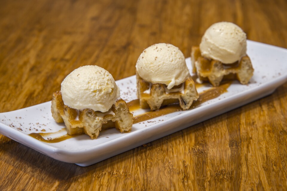 Crispy waffles with ice-cream.