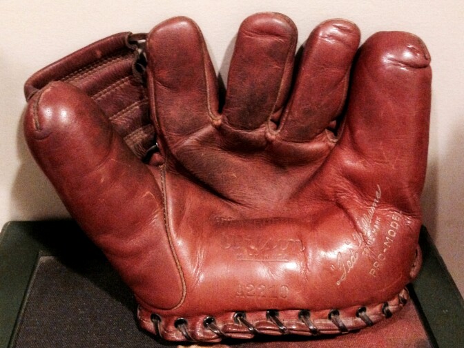 Norman Rosenfeld's actual baseball glove. He also played football for UM in 1938.