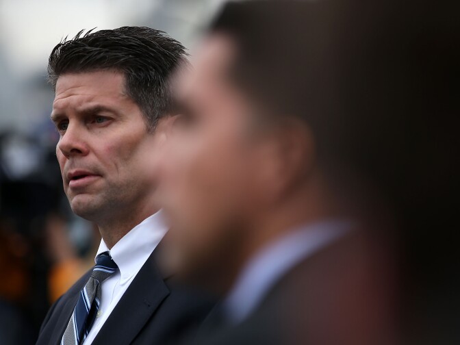  Federal Bureau of Investigation assistant director David Bowdich speaks during a news conference on December 4, 2015 in San Bernardino, California. The FBI has officially labeled the attack carried out by Syed Farook and his wife Tashfeen Malik as an act of terrorism. The San Bernardino community continues to mourn the attack at the Inland Regional Center in San Bernardino that left at least 14 people dead and another 21 injured.