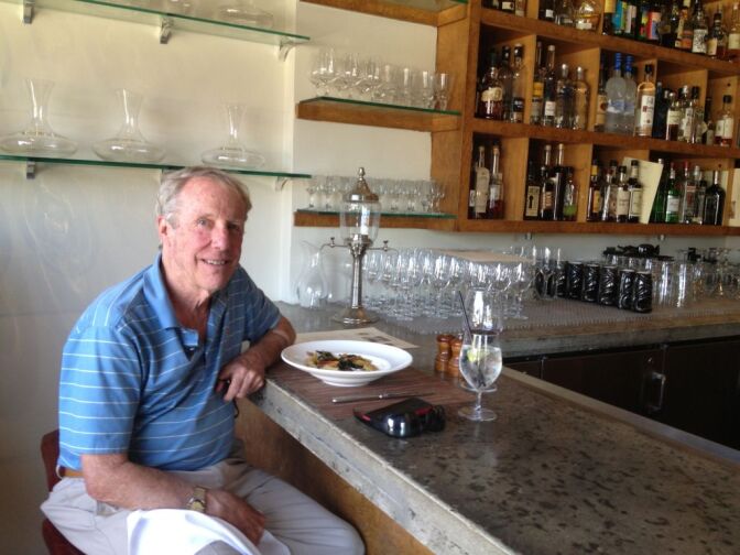 Russ Keely has been coming to Campanile for about two decades. He sits at the corner of the bar Sunday with the remains of his plate of Trenne, a specially cooked pasta with Bolognese and kale. Keely lives in Hancock Park and has an office nearby; he'll walk over for lunch a few times during the week.