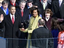Barack H. Obama is sworn in by Chief Justice John Roberts as the 44th president of the United States of America on the West Front of the Capitol Jan. 20, 2009 in Washington, D.C. Obama becomes the first African-American to be elected to the office of President in the history of the United States.