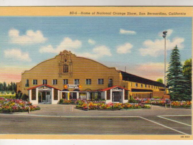 A postcard showing the Swing Auditorium. The Swing operated until 1981, when a plane crash demolished the building.