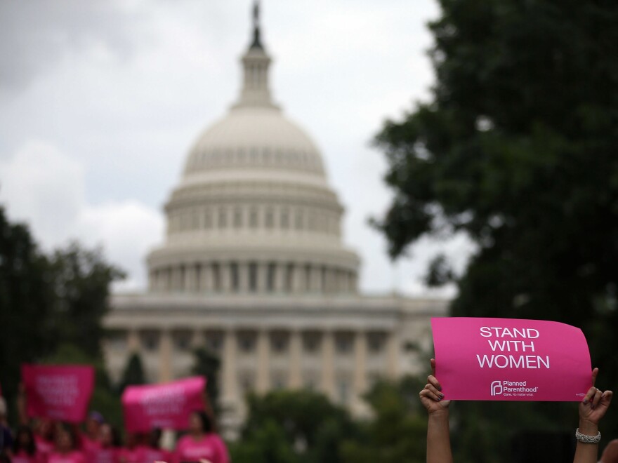 Abortion-rights supporters protesting outside the U.S. Capitol.
