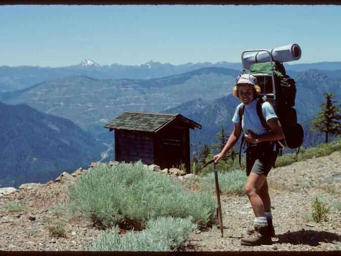 Teddi Boston poses near Lower Devil's Peak near Seiad Valley in 1976. 