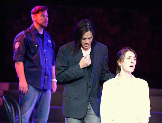 "I Looked Up At The Ceiling and Then I Saw The Sky," debuts this Saturday and is performed by the Long Beach Opera. It tells the stories of seven people in Los Angeles during the 1994 Northridge quake. Stars include (L-R) Zeffin Quinn Hollis as Mike, Andrew Nguyen as Rick and Zipporah Peddle as Tiffany.