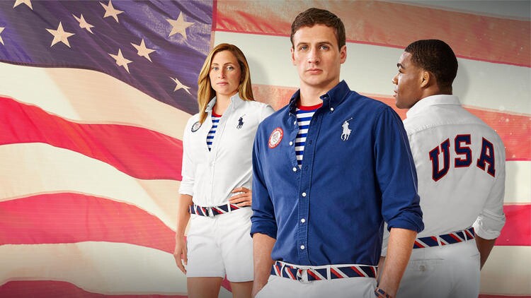 Polo Ralph Lauren has teamed up with the U.S. Olympic team to design several outfits for athletes, including these for the closing ceremony. Olympians (l-r) Haley Anderson, Ryan Lochte and Jordan Burroughs model the clothes.